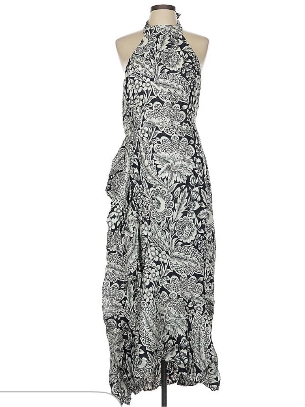 J. Crew Black and White Halter Floral Maxi Dress